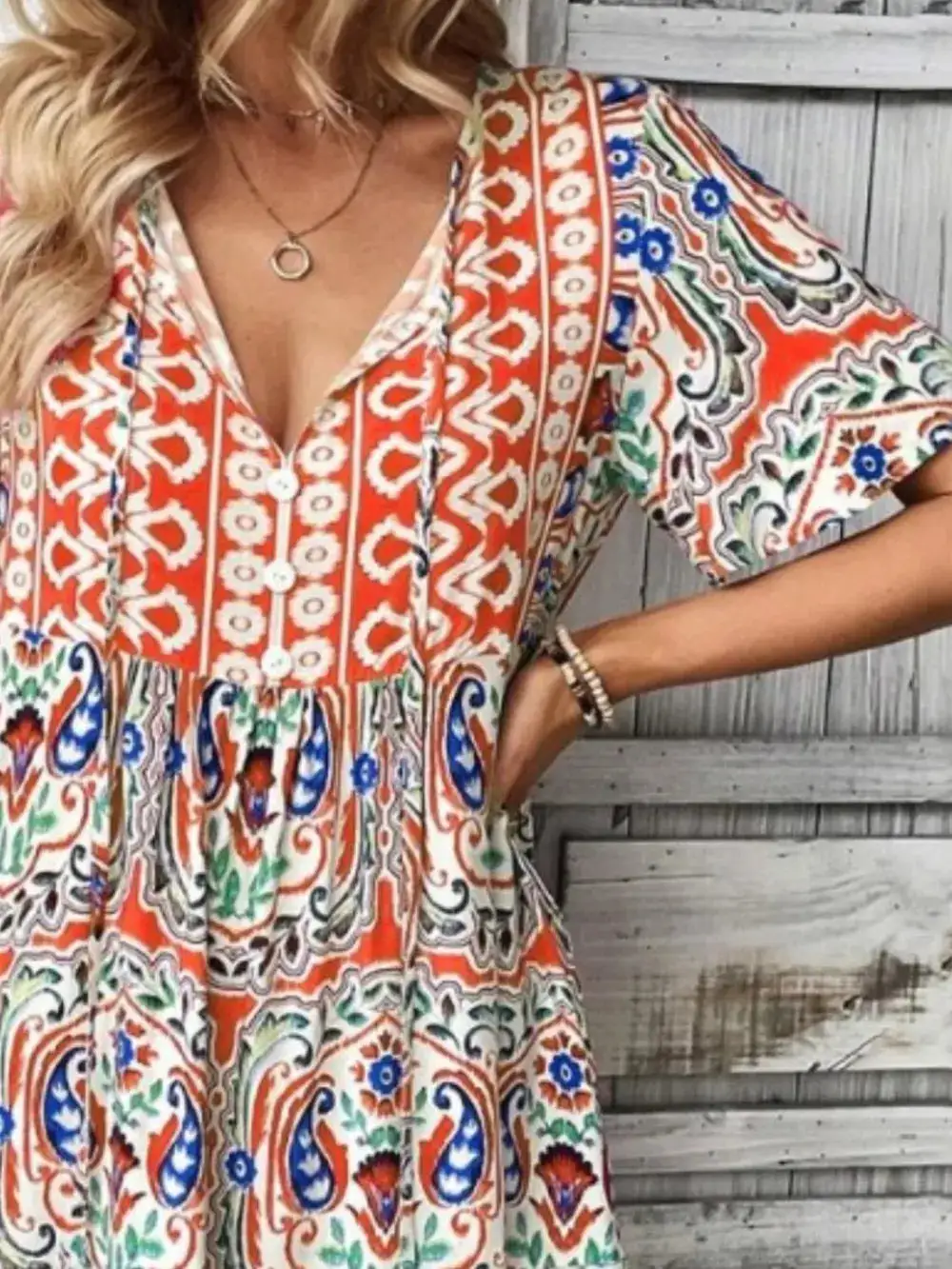 Short Sleeve Printed Midi Dress