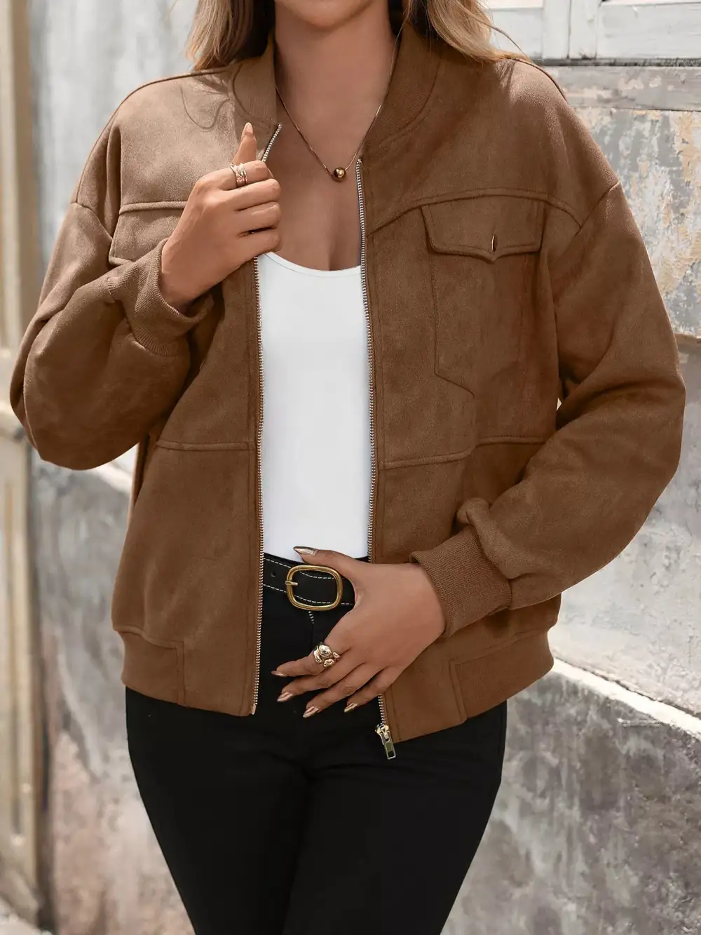 Zip Up Dropped Shoulder Jacket Versatile Daily Layer