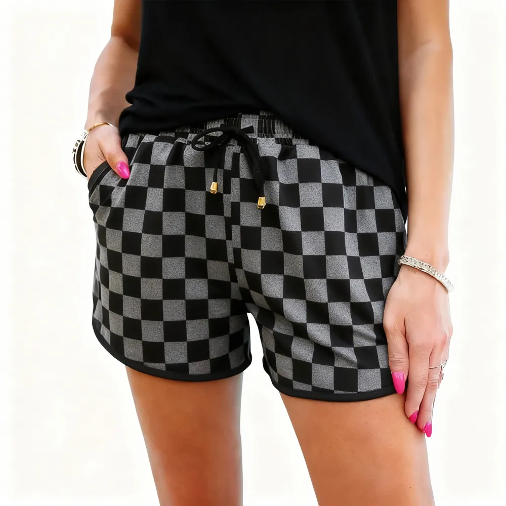 Women's Plaid Drawstring Elastic Waist Casual Shorts