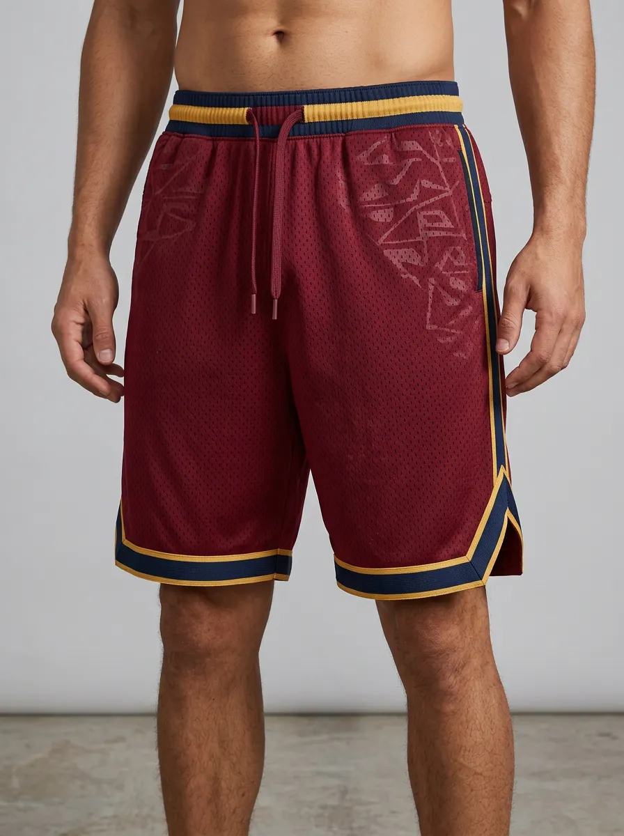 Modern Geometric Pattern Mesh Detail Profile Men's Basketball Shorts