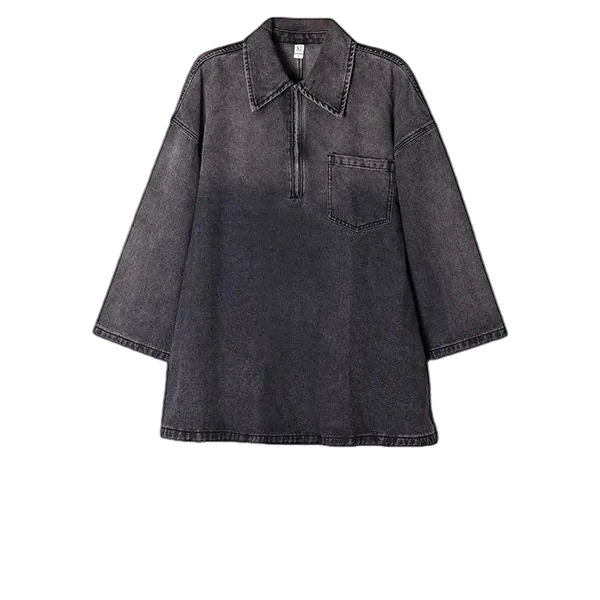 🔥 Loose Fit Denim Dress 👖 Vintage Blue Half-Zip | BF Fall Daily Must-Have 💰