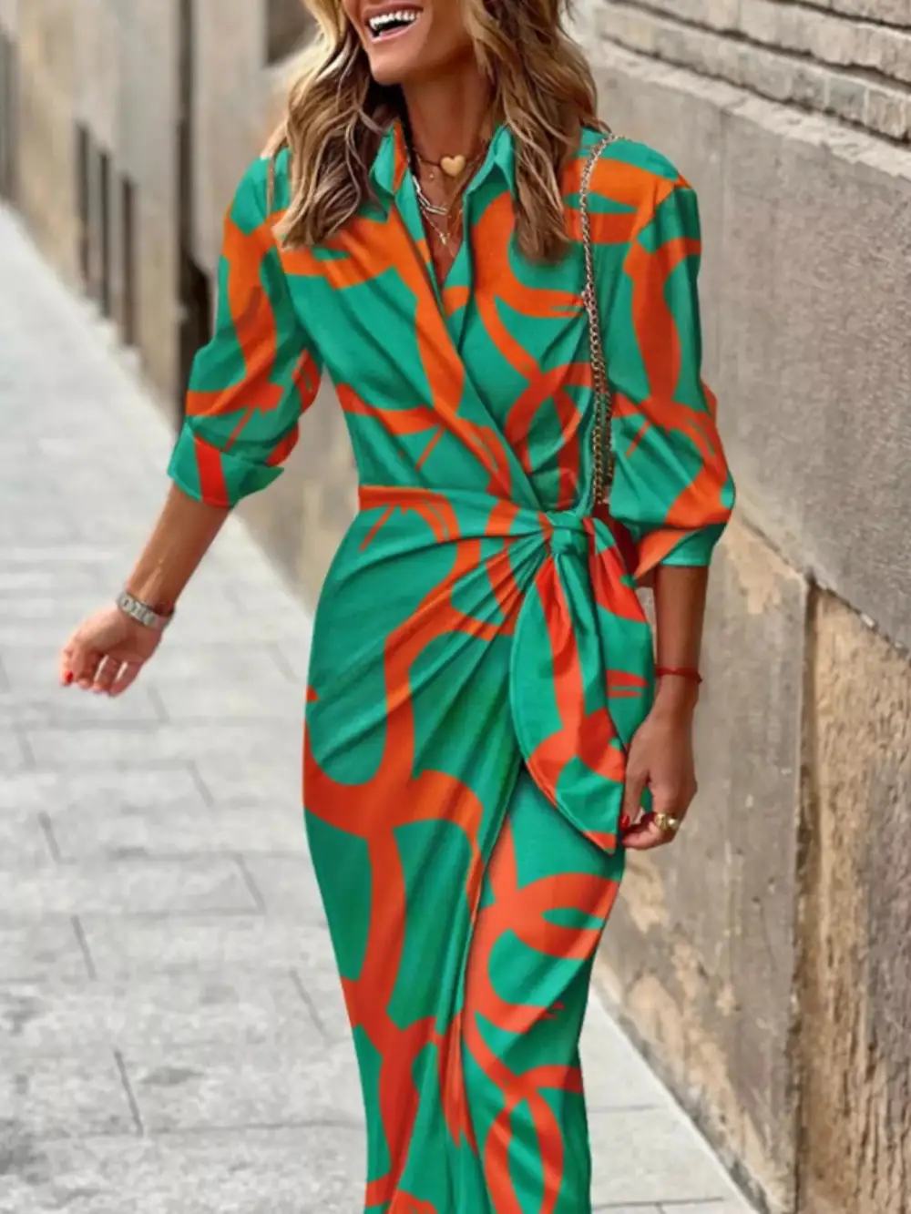 Collared Printed Shirt Dress