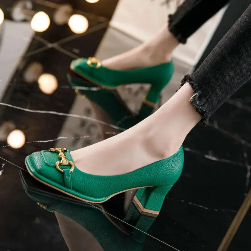 Square Toe Slip On Block Heel Office Ready Pumps