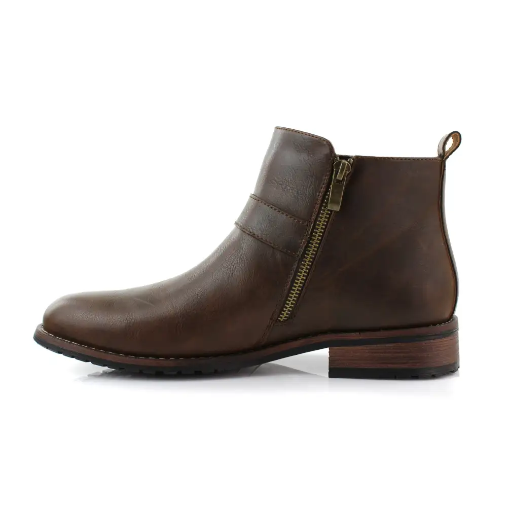 Faux-Leather Zip-Up Slip-On Chelsea Boots