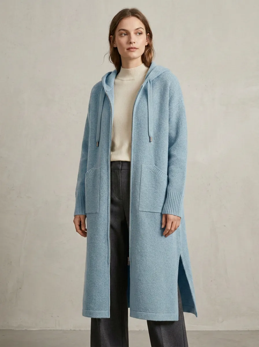 Layering Knit Long Hooded Coat