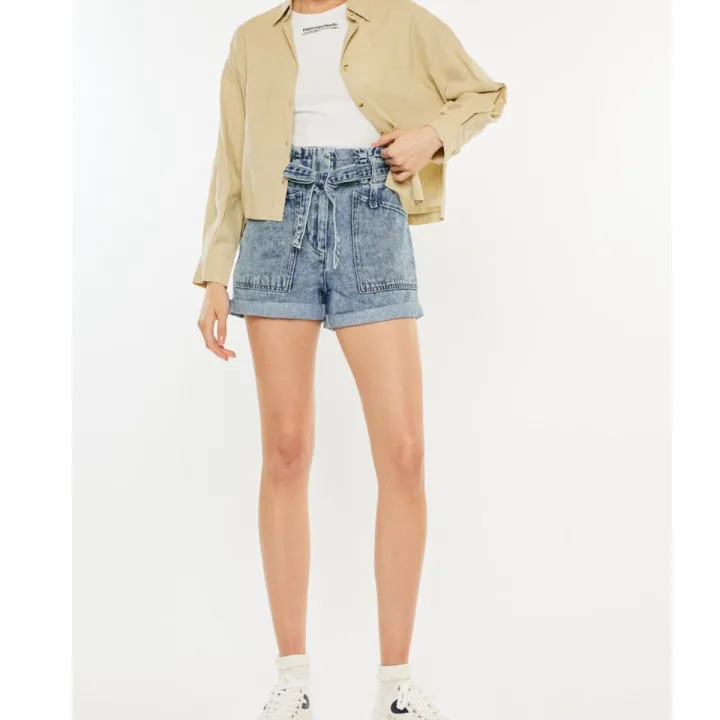 Ultra High Rise Paperbag Denim Shorts