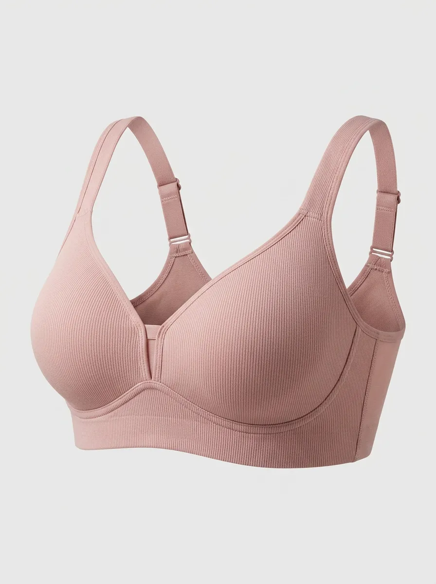 Women's Wireless Seamless Ribbed Wide-Strap Bra