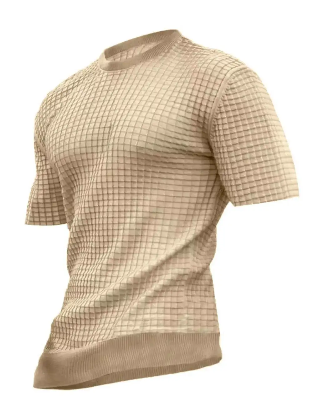 Textured Round Neck Short Sleeve T-Shirt