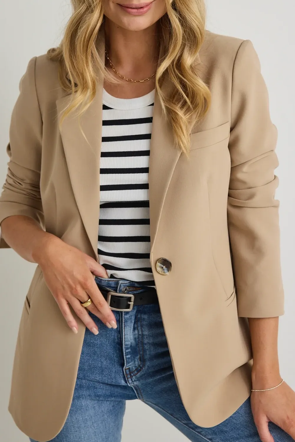 Camel Textured Fitted Blazer