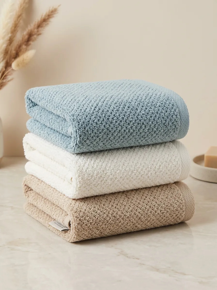Refined Textured Cotton Three-Piece Towel Set