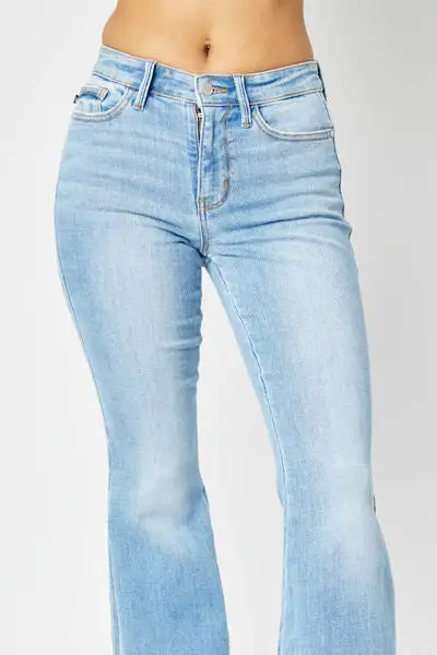 Mid Rise Flare Leg Raw Denim Jeans