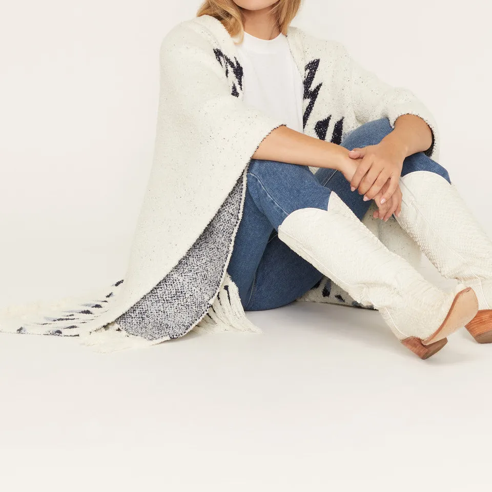 Southwestern Fringe Open Front Sweater