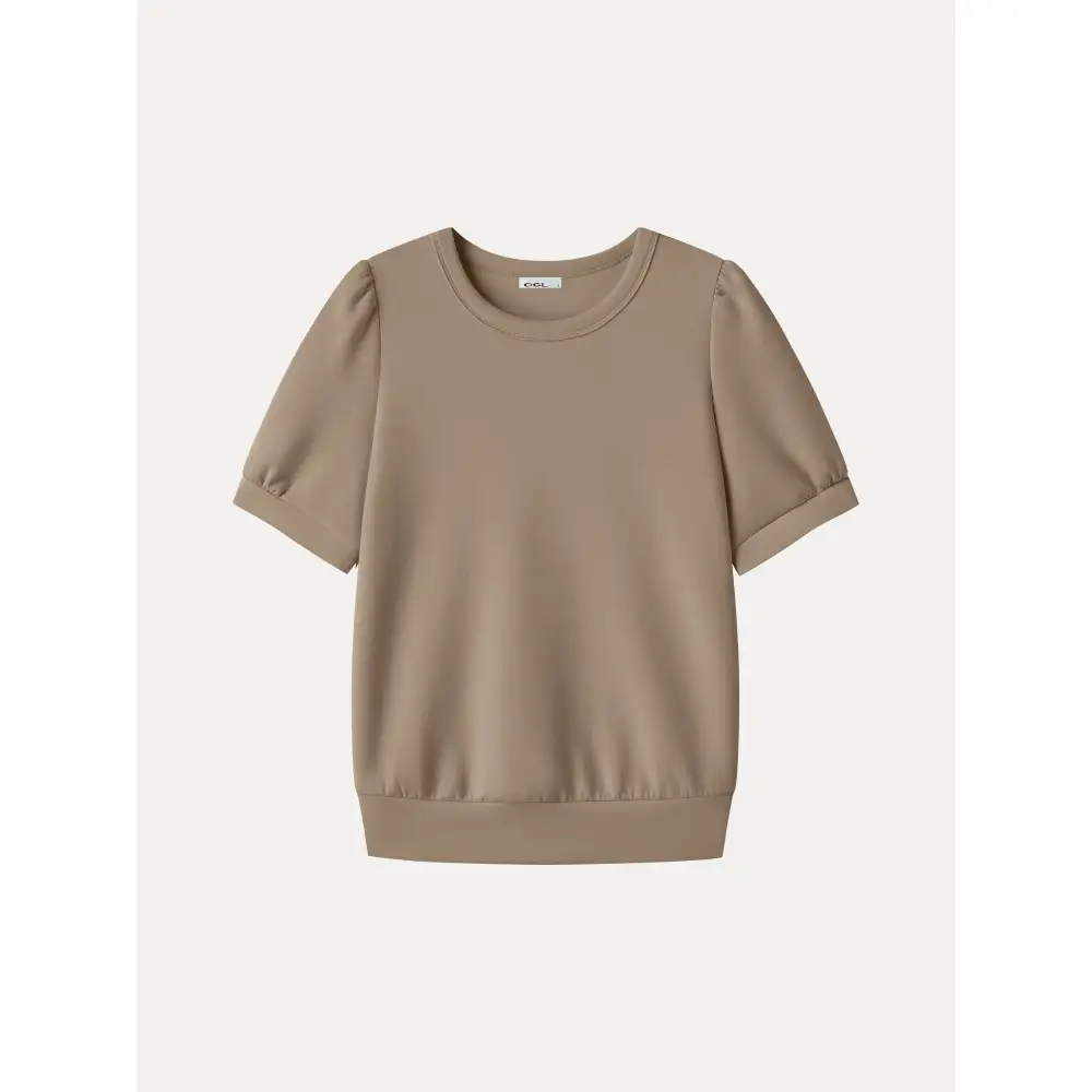 Lyocell Spacer Round Neck Puffed Short Sleeve Banded Hem Top