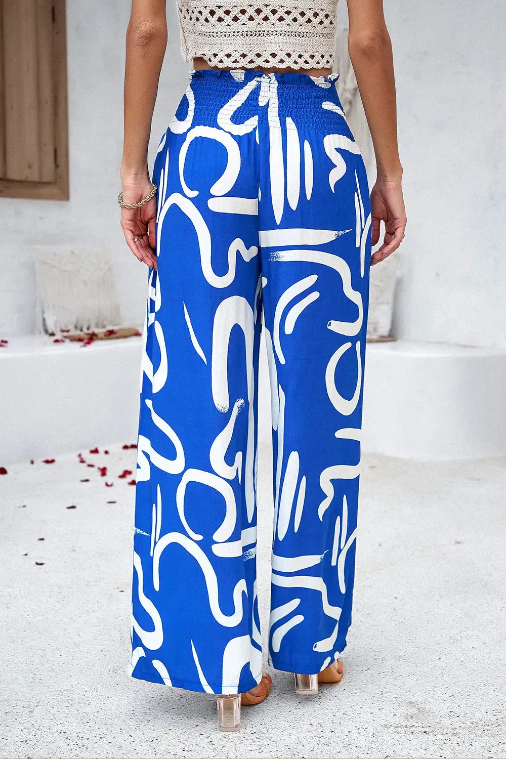 Textured Smocked Wide Leg Pants