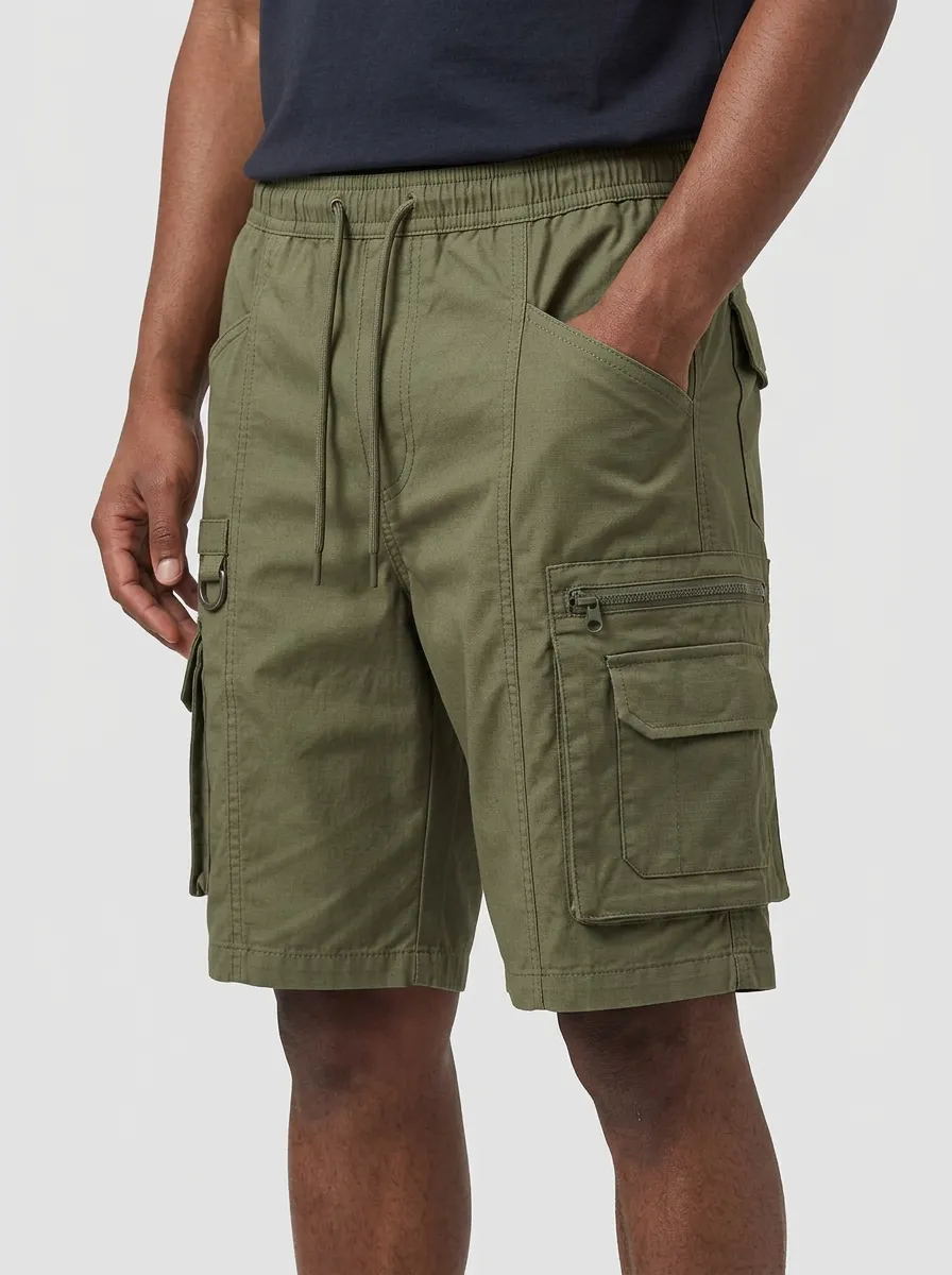 Men's Olive Green Multi-Pocket Tactical Cargo Shorts
