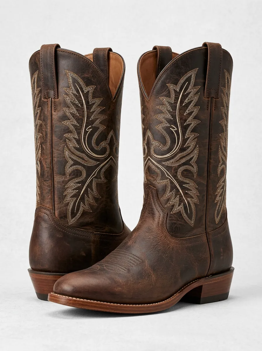 Men's Western Heritage Stitched Embroidered Design Western Cowboy Boots