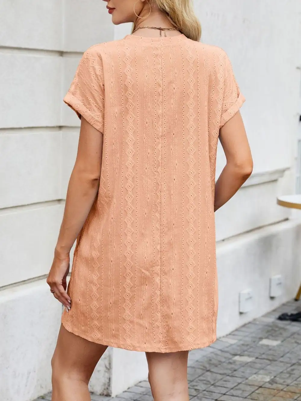Eyelet Round Neck Mini Dress