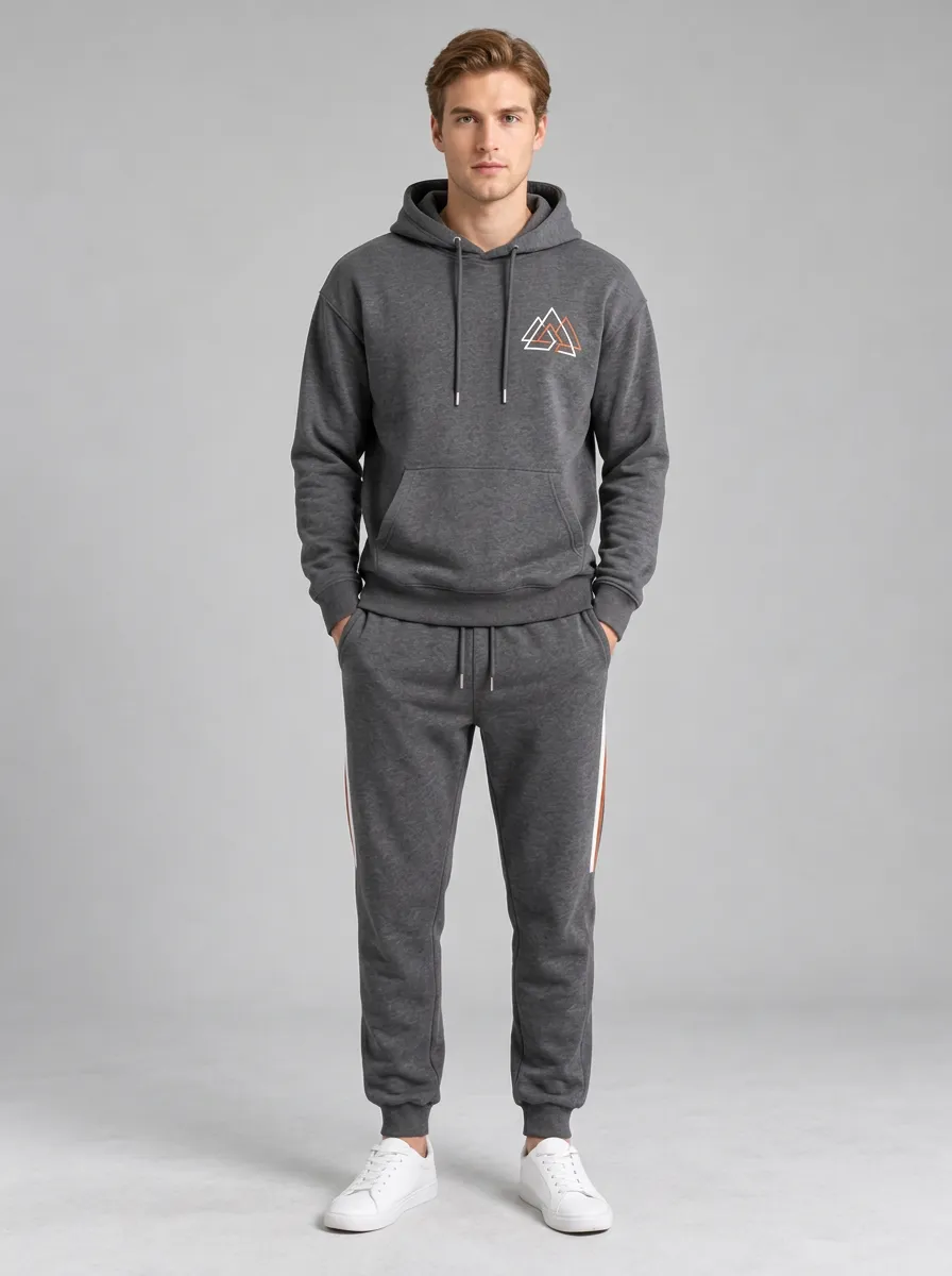 Men's Geometric Triangle Logo Printed Hoodie Jogger Set