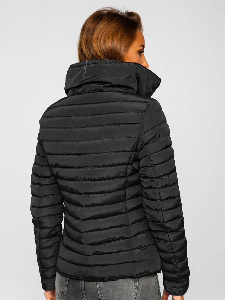 Women's Black Quilted Winter Jacket Without Hood