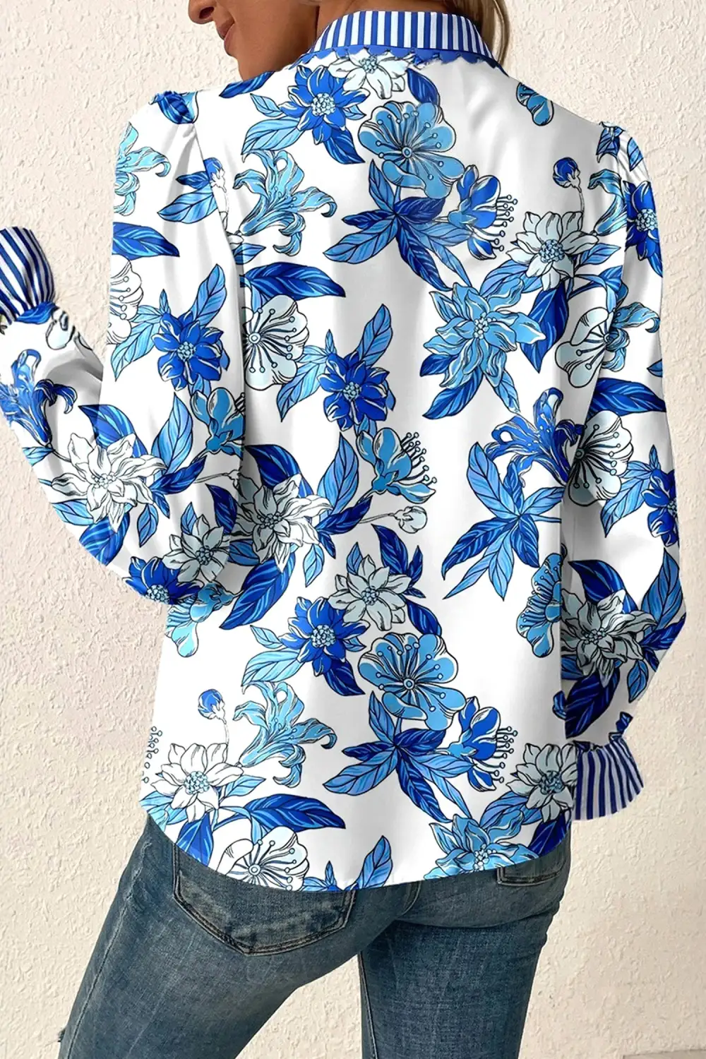Floral Striped V Neck Blouse