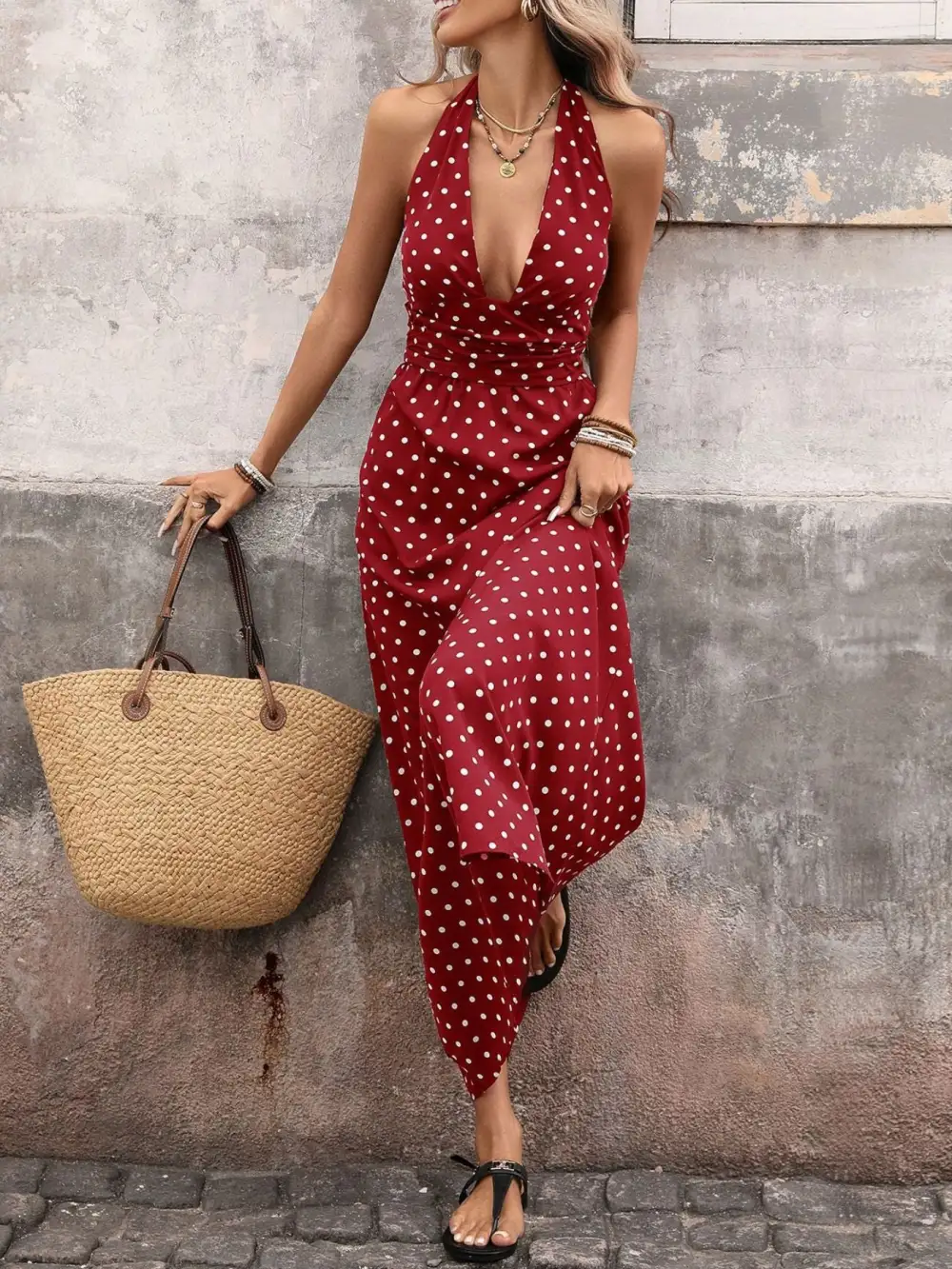 Drape Polka Dot Maxi Dress