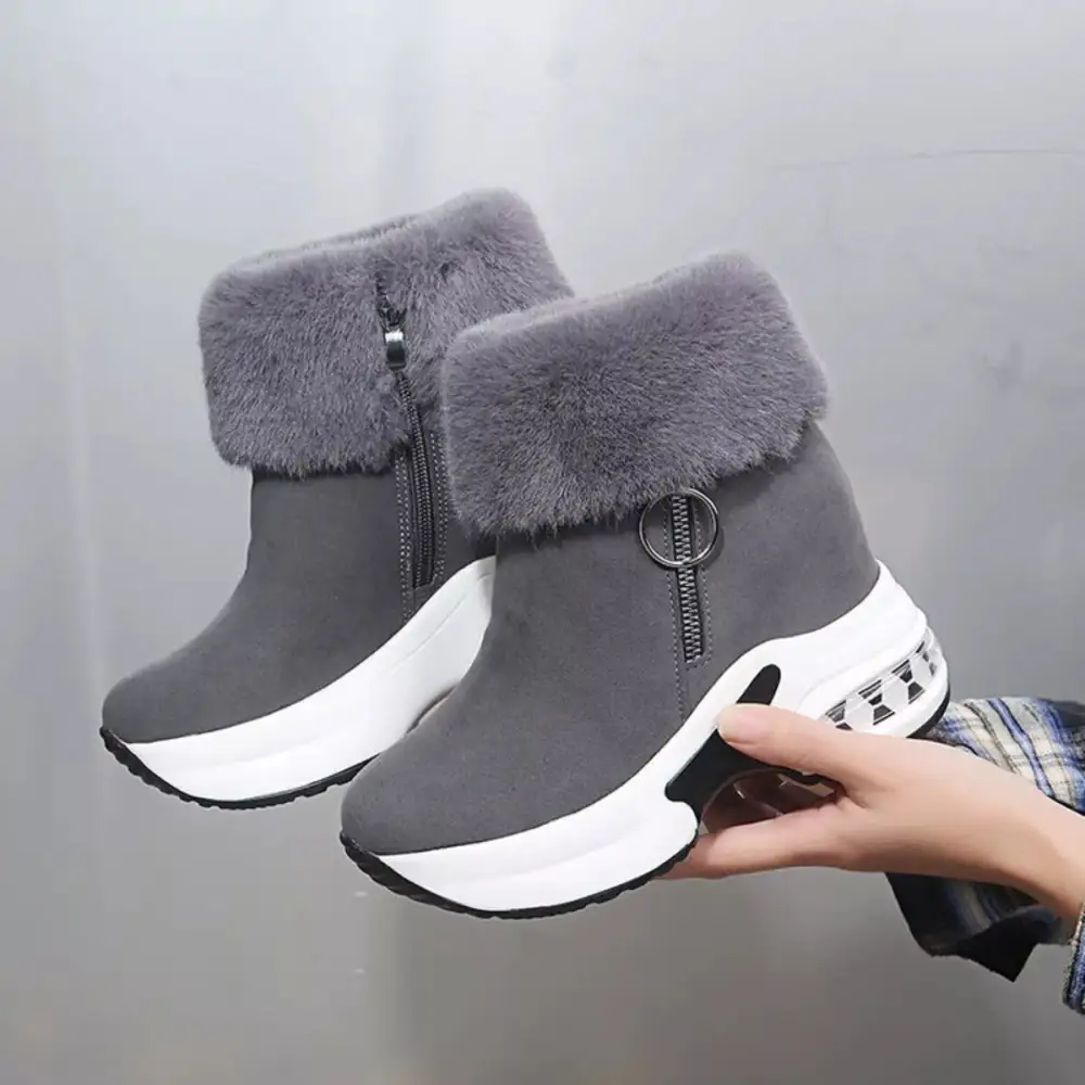 Fuzzy Side Zipper Platform Ankle Boots
