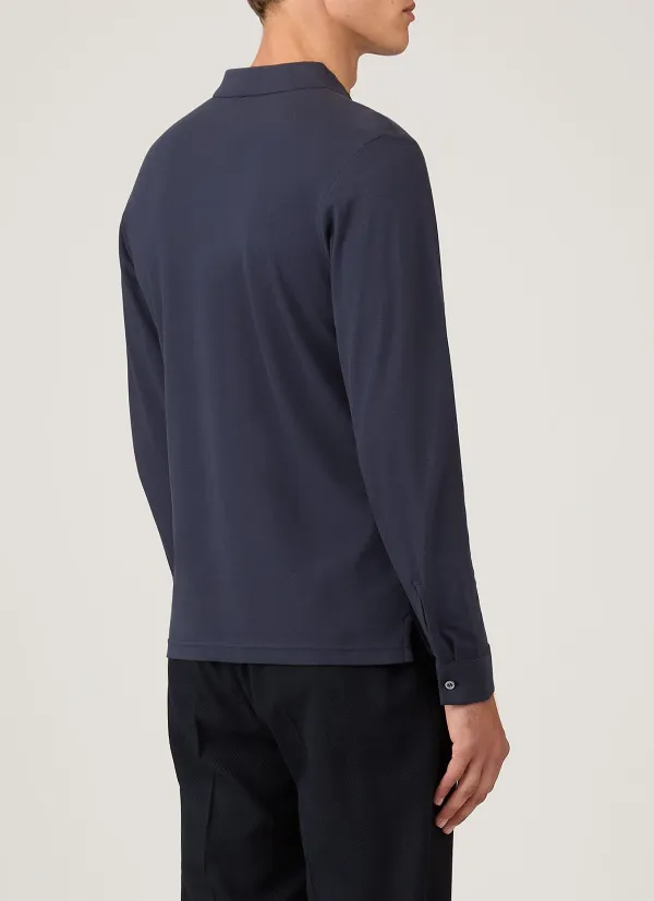 Polished Everyday Slim Fit Cotton Pique Long Sleeve Polo Shirt