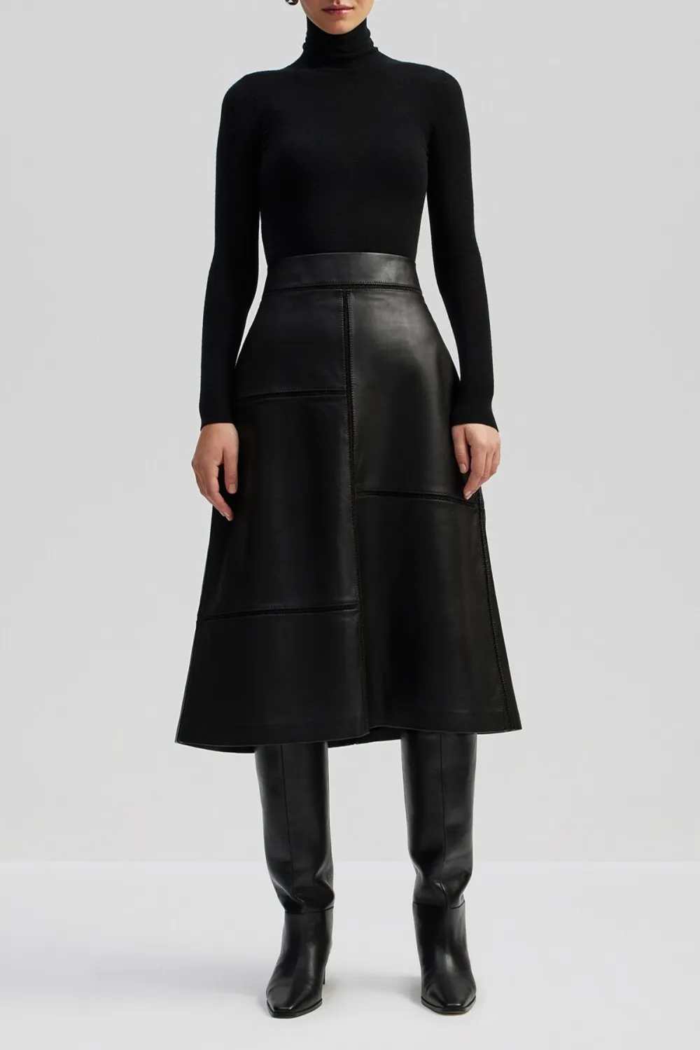 Leather Paneled Midi Skirt