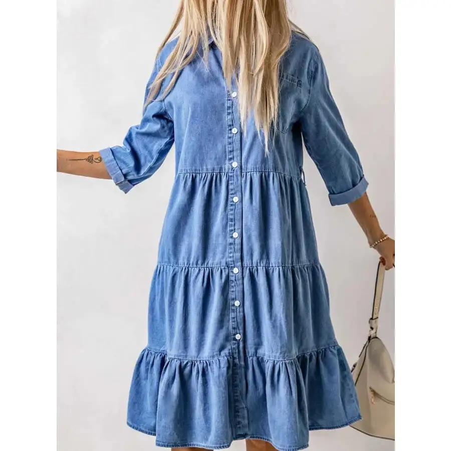 Full Size Ruffled Hem Button Up Midi Dress Plus Size