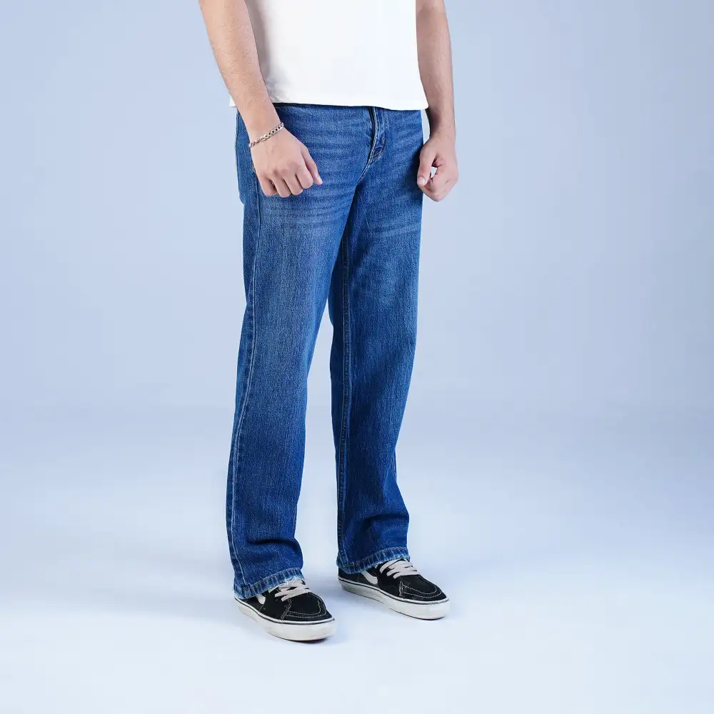 Men's Frayed Straight Stretch Denim Jeans