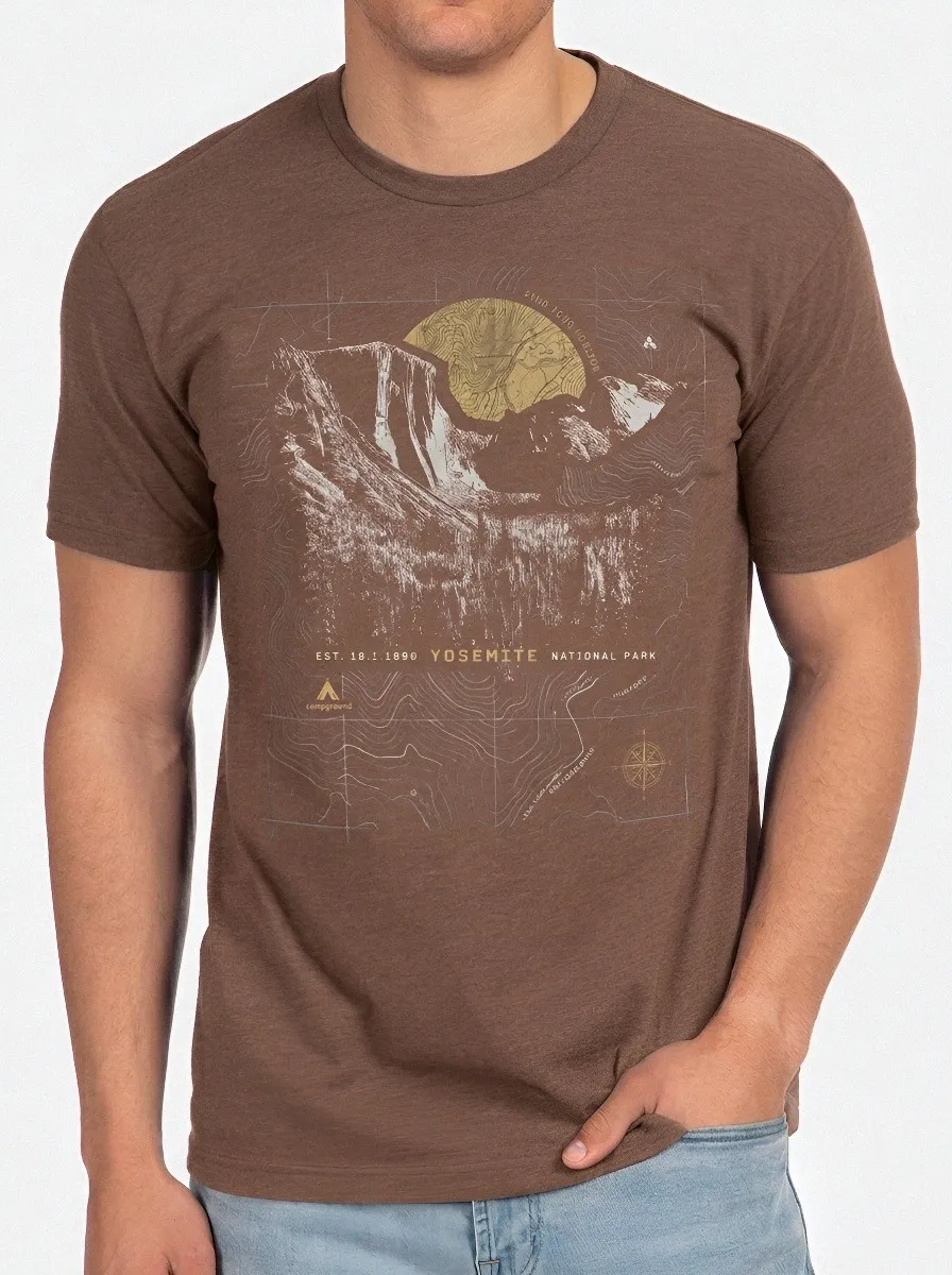 Men's Yosemite National Park Mountain Topographic Printed T-shirt