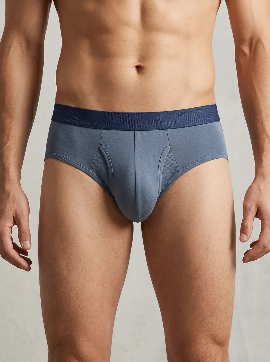 Men's Solid Blue Minimalist Elastic Waistband Briefs