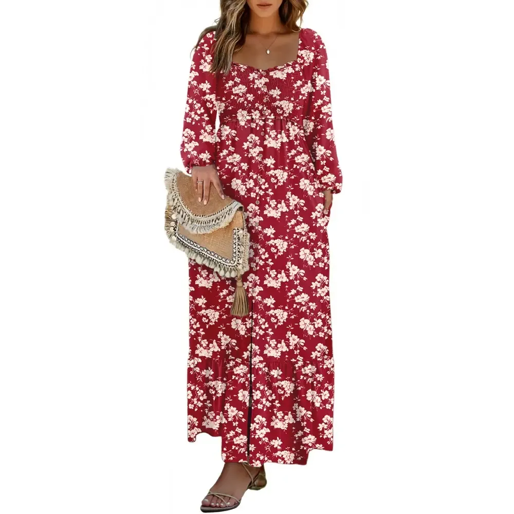 🔥Women's Bohemian FloralLong-Sleeve Dress