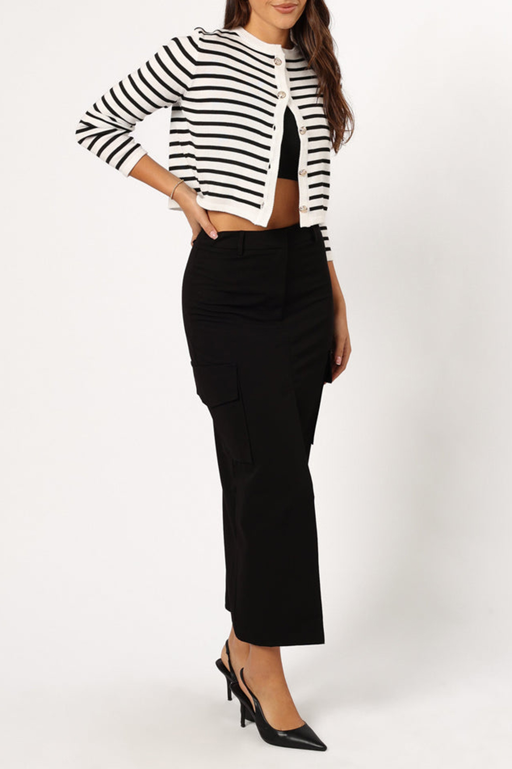 LEISURE MIDI HEM SLIT SKIRT