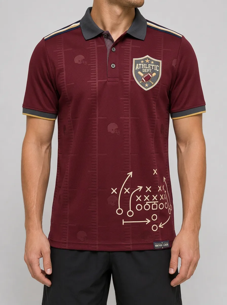 Men's American Football Lover Athletic Dept Playbook Printed Polo Shirt