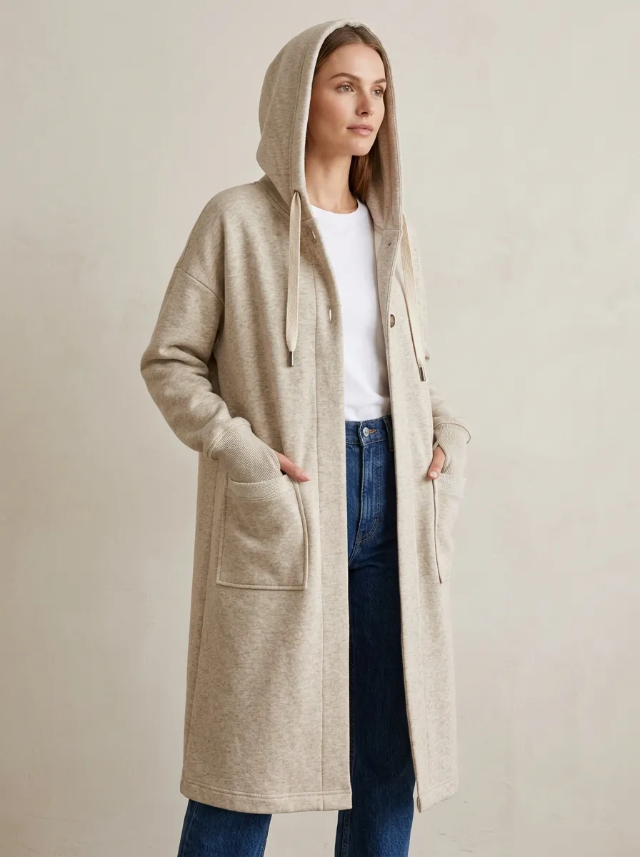 Relaxed Fleece Long Hooded Coat
