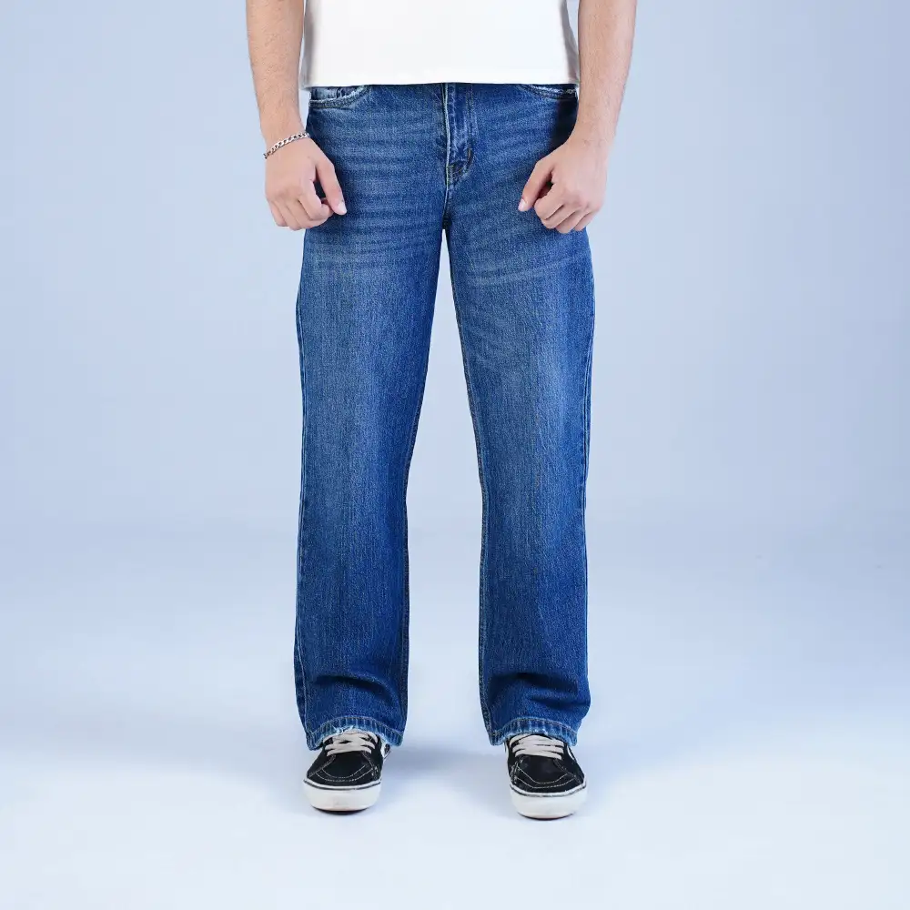 Men's Frayed Straight Stretch Denim Jeans