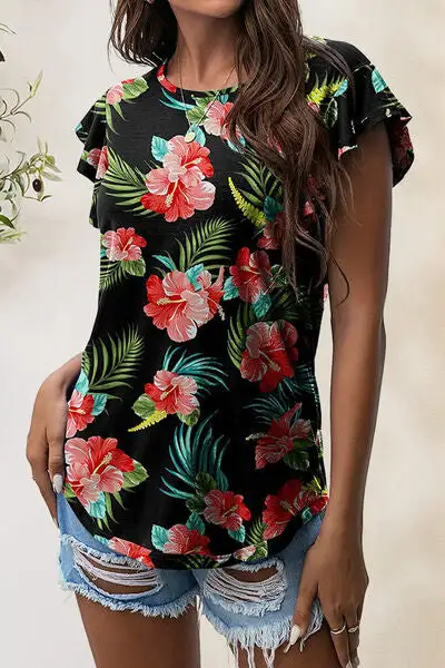 Playful Round-Neck Short-Sleeve Cotton T-Shirt