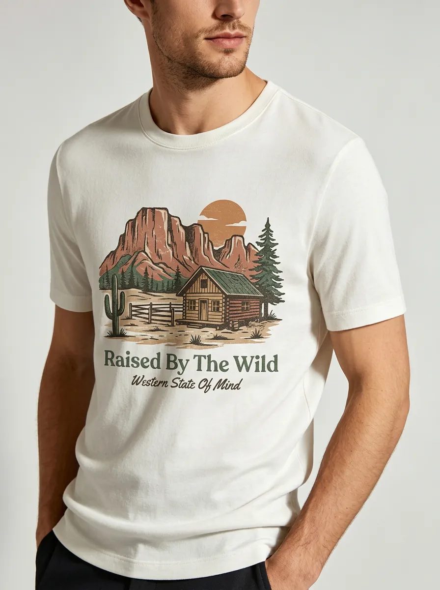 Men's Western Nature Lover Cabin Cactus Printed T-shirt