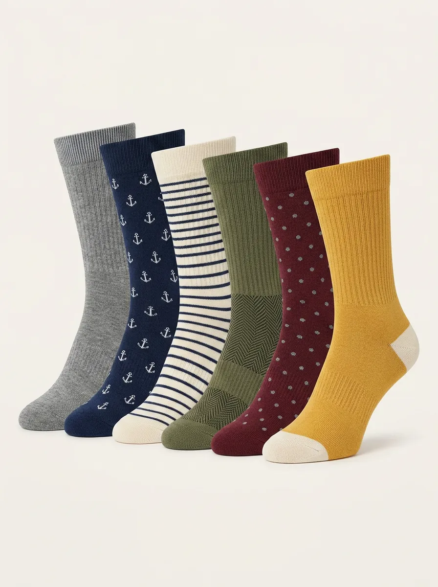 Utility-Inspired Six-Pair Crew Socks