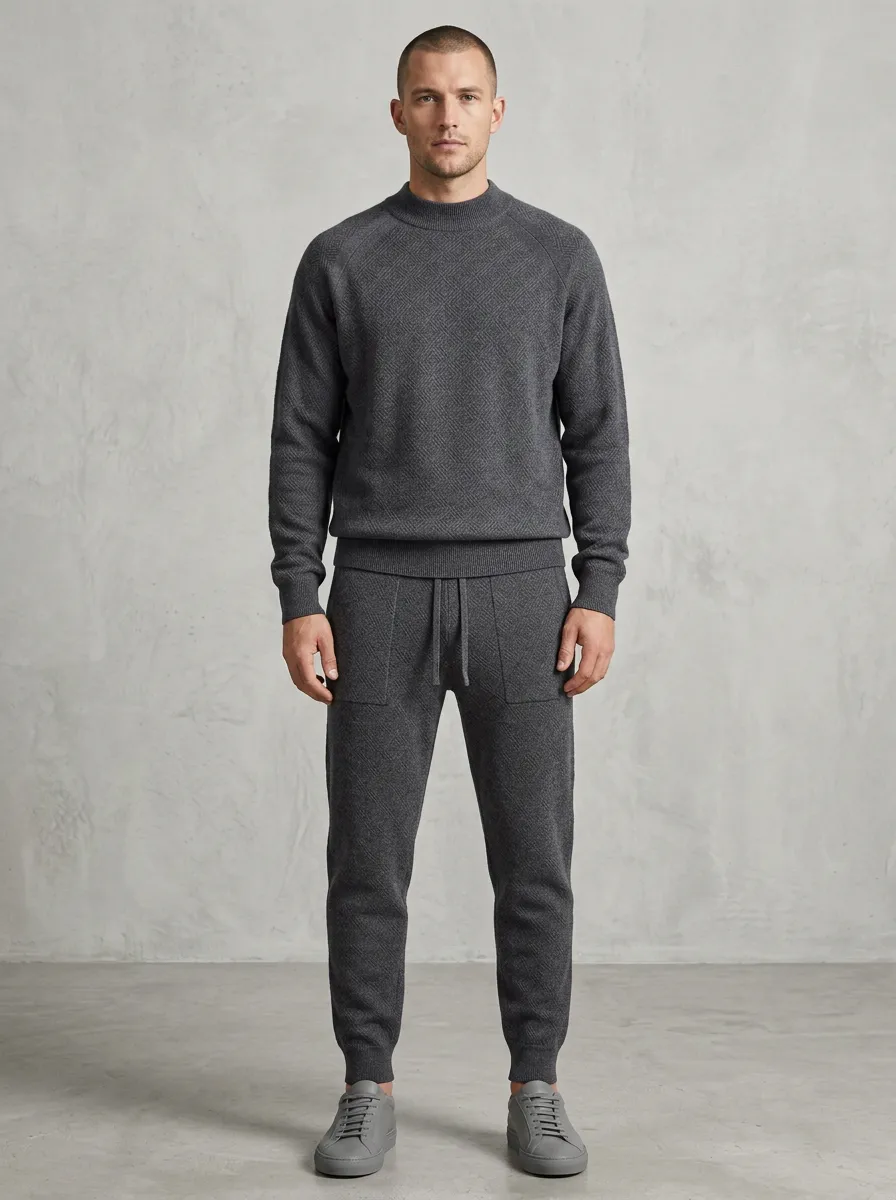 Textured-Knit Men's Knit Sweater Tracksuit Set