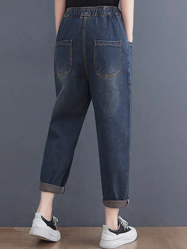 Artistic Retro Relaxed Fit Elastic Waist Jeans