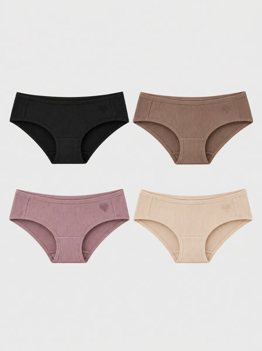 Women's Multicolor Ribbed Embroidered Hipster Briefs 4-Pack