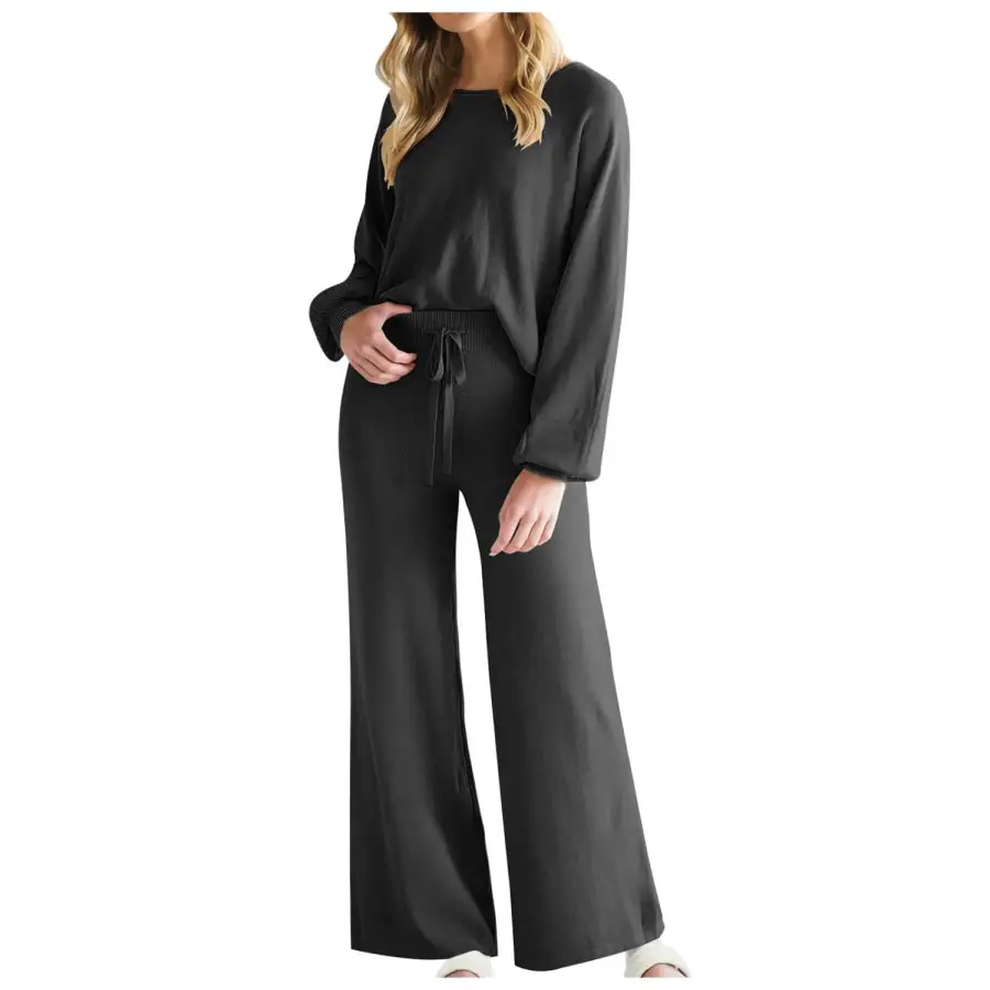 Casual Round Neck Long Sleeve Top and Pants Set