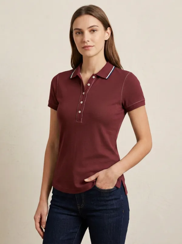Women's Modern Striped-Collar Collared Polo Shirt