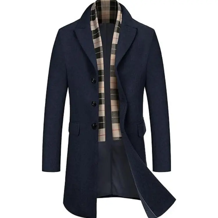 Men's Wool Blend Coat with Detachable Plaid Scarf Classic Warmth. Smart Design. Timeless Winter Style.
