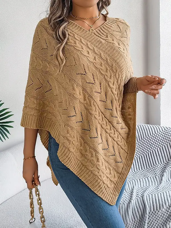 V-Neck Half Sleeve Relaxed Fit Knit Cape