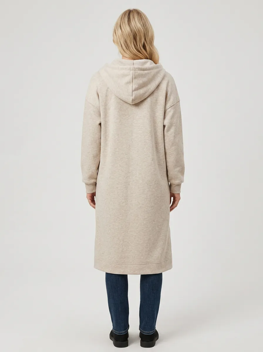 Comfy-Layer Zip-Up Long Hooded Coat