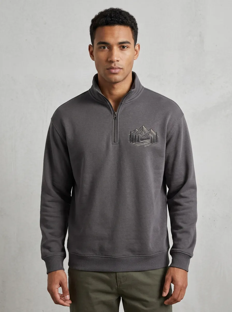 Men's Nature Mountain Forest Graphic Zip-Neck Sweatshirt