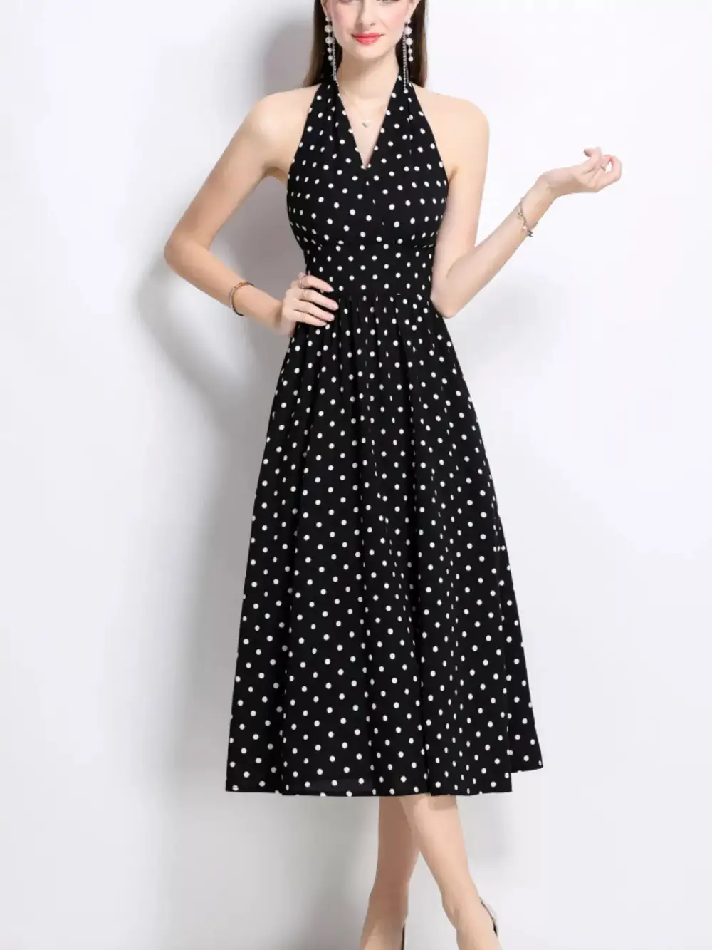 Polka Dot Halter Neck Midi Dress